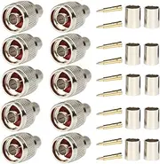 (10 piece) - Pack of 10 N Male Plug Crimp Rf Coaxial Connector 50 ohm for LMR400 Belden 9913 RG8 Nickel Machined Brass Construction (10 Piece N Male for lmr400)