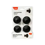 Taskmaster 34mm Matte Black Round Cabinet Knobs - 4 Pack
