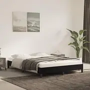 Double Black Velvet Bed Frame 137x187 cm - Sturdy Wooden Platform Frame with Supportive Plywood Slats, Modern Low Base Design