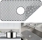Silicone Sink Mats, Center Drain Kitchen Sink Protectors Grid Accessory, Flexible and Heat Resistant Non-slip Porcelain Sink Saver for Bottom Ceramic RV Large Sink (24.5" x 12.8")-grey