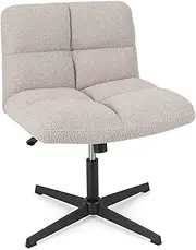 Cross Legged Office Chair, Armless Office Desk Chair w/Imitation Lamb Fleece, Height Adjustable, Wide Seat, Task Vanity Chair for Home Office, 180KG Weight Capacity (Grey)