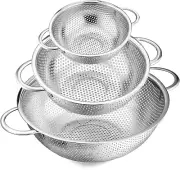 Stainless Steel Colander Set of 3 (1-3-5Quart), Micro-Perforated Metal Colander