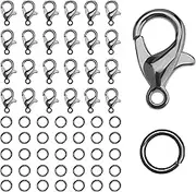 KINBOM 50pcs Lobster Clasp and 120pcs Open Jump Ring, Jewelry Bracelet Connectors Necklace Clasp Bracelet Clasp Jump Rings for Jewelry Making (Clasp: 12x6mm + Ring: 0.7x5mm, Gun Black)