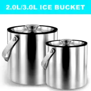 Ice Bucket with Lid Strainer Tong Double Walled Stainless Steel Insulated xiyUk