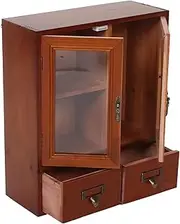 MOBUTOFU Elegant Wooden Wall Cabinet Storage Box 2 Compartments Double Doors for Kitchen Bathroom Office