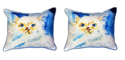 Pair of Betsy Drake `Junior the Cat` Indoor Outdoor Pillows 16 In. X 20 In.