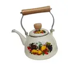 Enamel Teapot with Handle 1.4L Flower Pattern Comfortable Grip Floral Enamel Pot