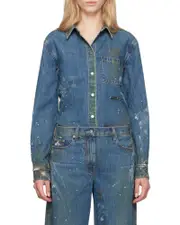 painted effect denim shirt XXS,XL,XS,M Blue