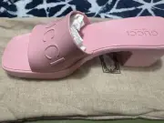 NIB GUCCI Women's Block Heel Slide Sandals Pink Rubber Size 39