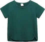 [Generic] Toddler Boys Plaid Boys Girls Solid Short Sleeve Crewneck Irregular T Shirts Tops Tee Clothes for Children Toddler Boy Shirts Size 4t (Green, 6-12 Months)