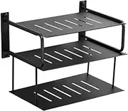Qianly 3 Layers Projector Shelf Wall Mounted Organizer Aluminum Router Shelf Storage Box for Hotel Player Office Living Room Socket, Black