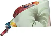 [POCUK] Colorful Parrots On Tree Comfortable Cleaning Work Cap Cooking Catering Chef Kitchen Beanie Adjustable Strap Black, Black, One Size