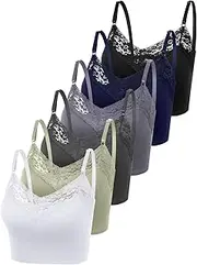 [Bencailor] 6 Pack Lace Camisole for Women, Ribbed V Neck Lace Bralettes Half Cami Bra with Adjustable Spaghetti Strap Crop Tank Top
