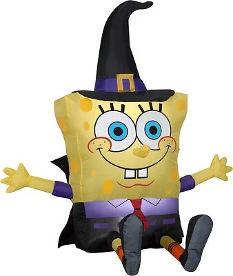 4' Gemmy Airblown Inflatable Halloween Spongebob Squarepants in Witch Costume