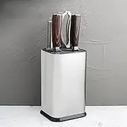 Universal Knife Block Multi-Function Stainless Steel Knife Holder with Slots for Scissors and Sharpening Rod, Household Kitchen Knife Barrel Counter-top Storage Rack Home Organizer