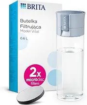 BRITA Water Filter Bottle Light Blue (600ml) incl. 2x MicroDisc Filters - portable water filtration bottle for hydration on-the-go, filters chlorine, organic impurities, hormones & pesticides
