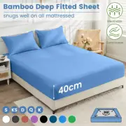 2000TC Bamboo Blend Fitted Sheet Extra Deep 40CM Cover S/KS/D/Queen King Size AU