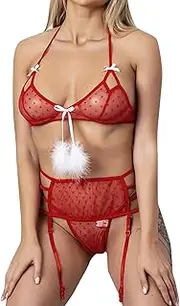 [Generic] Yes Daddy Romper Christmas Lingerie Set with Garter Belts Lace Teddy Bodysuit Cut Out Lingerie Set for Women