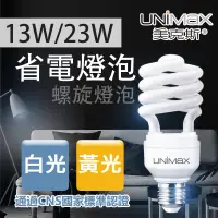 在飛比找生活市集優惠-【美克斯 UNIMAX 】13W 23W 螺旋省電燈泡(白黃