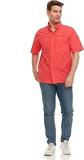 [Swiss Alps] Mens Short Sleeve Button Down Sun Protection Shirt Quick Dry Cooling Fishing Shirts Casual Summer Tops with Pocket