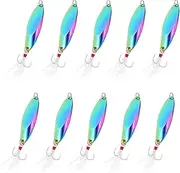 uxcell Fishing Spoons, 10 Pcs 4/5 oz Fishing Lures Casting Spoon Treble Hooks Jigs Hard Metal Spinner Baits for Freshwater Saltwater Salmon, Multicolor