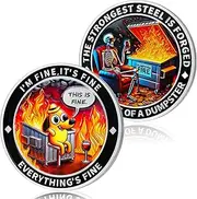 Cartoon Dog Dumpster Fire Coin, Skeleton of Humor Dumpster Fire Challenge Coin - Funny Office Desk Accessories - Novelty Pocket Token - Inspirational Office Gifts for Men Women
