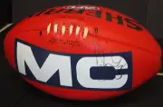 Collingwood - Dane Swan signed Game Day Sherrin Football - Red - Sponsor : MC