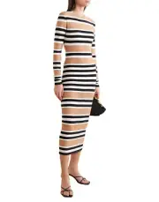 RRP€393 NORMA KAMALI Spliced Midi Bodycon Dress FR36 US4 UK8 S Striped Tulle