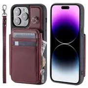 009 Protection Cover for iPhone 15 Pro Max,PU+TPU Case Kickstand Zipper Wallet Shell with Strap