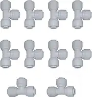 Malida 1/4 Tee 3 Way Tube Quick Connect Push Fit RO Water Reverse Osmosis System Set of 10
