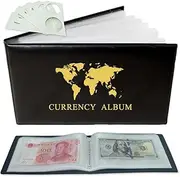 Paper Money World Currency Collection Album Book Binder,40 Pockets Dollar Holders Sleeves for Protector/Collector,Saving Challenge for Travel Bill/Banknote/Stamp/Cash-Fits Large Bills,6 Pcs Coin Flip