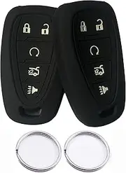 Silicone Rubber 5 Buttons Remote Key Fob Cover Compatible with Chevrolet 2017 2018 2019 2020 2021 Chevy Malibu Camaro Trax Traverse Sonic Cruze Volt Equinox Spark (Rubber, Black+Black)