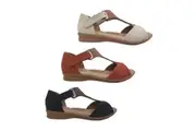 Step On Air Juniper Ladies Sandals Wedge Sole T Strap Heel In Dual Tab Adjusts