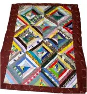 Crazy Quilt Hand Tied Patchwork Handmade Multi fabric textures Lap Throw Couch