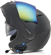 Bluetooth Motorcycle Helmet Flip Up Helmet Dual Lens Full Face Modular Helmets DOT/ECE Approved Four Seasons Motorcycle Helmet for Adults Men Women E,M=57-58CM