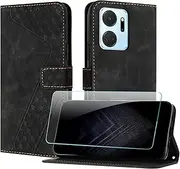 Mobile Phone Case for Honor X7a 4G/Honor Play7T 5G with Screen Protector, Flip Wallet PU Leather Honor X7a 4G Case [Card Slot] [Magnet] [Stand] 360 Shockproof Protective Case - Black