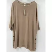 Chico's Minimalist Tan Camel Tunic Sweater Size 3 Large Plus 16 Button Shoulders