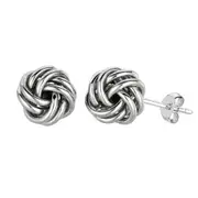 Sterling Silver Rhodium Finish 9mm Shiny Love Knot Stud Earrings