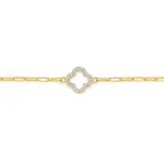 9ct Gold Diamond Clover Paperclip Bracelet