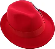 [LIFKOME] Men's Dress Hat Flat Fedora Warm Red Cap Wide Brim Hat Elegant Fashionable Comfortable Cotton Felt