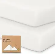 2-Pack Bamboo Cot Sheets for Boys, Girls - Jersey Fitted Cot Sheet, Organic Baby Cot Sheets Neutral, Cot Mattress Sheet, Toddler Bed Sheets, Baby Sheets for Cot, Unisex Cot Fitted Sheet (Soft White)
