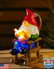 Tiejiajiang Gnome Reading Solar Statue - Outdoor Solar Gnome Reading on a Cha