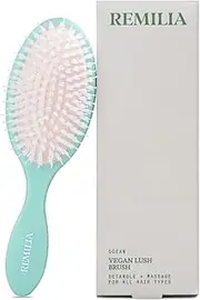 Remilia Hair Vegan Lush Brush Detangling Brush - Hair Brush for Natural,Straight, Curly, Wet, & Dry Hair - Travel-Friendly Hair Comb with Vegan Boar Bristles & Soft Ballpoint Tips - Vegan Lush Brush by