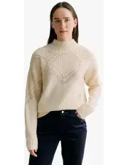 [Trenery] Wool Cotton Textured Mock Neck Pullover in Winter White