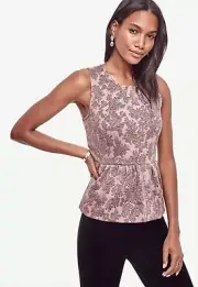 NWT Women's Ann Taylor Sleeveless Shimmer Leaf Peplum Shell Top Sz Large