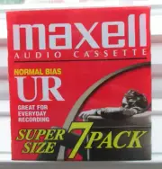 Maxell UR 90 Minute Blank Audio Cassette Tapes Normal Bias SEVEN PACK NEW!!!
