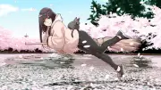 Anime girls looking at viewer flying witch makoto kowata Playmat Gaming Mat Desk