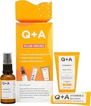 Q+A Glow Heroes Skincare Giftset - Radiance-Boosting Trio with Vitamin C Brightening Serum 30ml, Eye Cream 15ml & Body Cream 50ml - Brighten and Rejuvenate - Vegan & Cruelty-Free, Made in UK