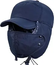[KAYEF] UltraWarm One Piece Fleece Lining Trapper Hat，Winter Unisex Full coverages Thickened Trapper Hat，Windproof Warm, Blue, One Size