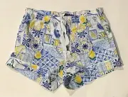 J.Crew XS Women’s Pajama Shorts PJ Bottoms, Blue Yellow Lemons Lounge Cotton NEW